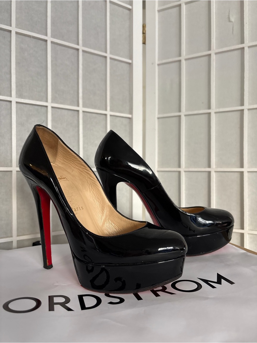Christian Louboutin Black Patent Leather Platform Pumps with Red Soles - Picture 4 of 9